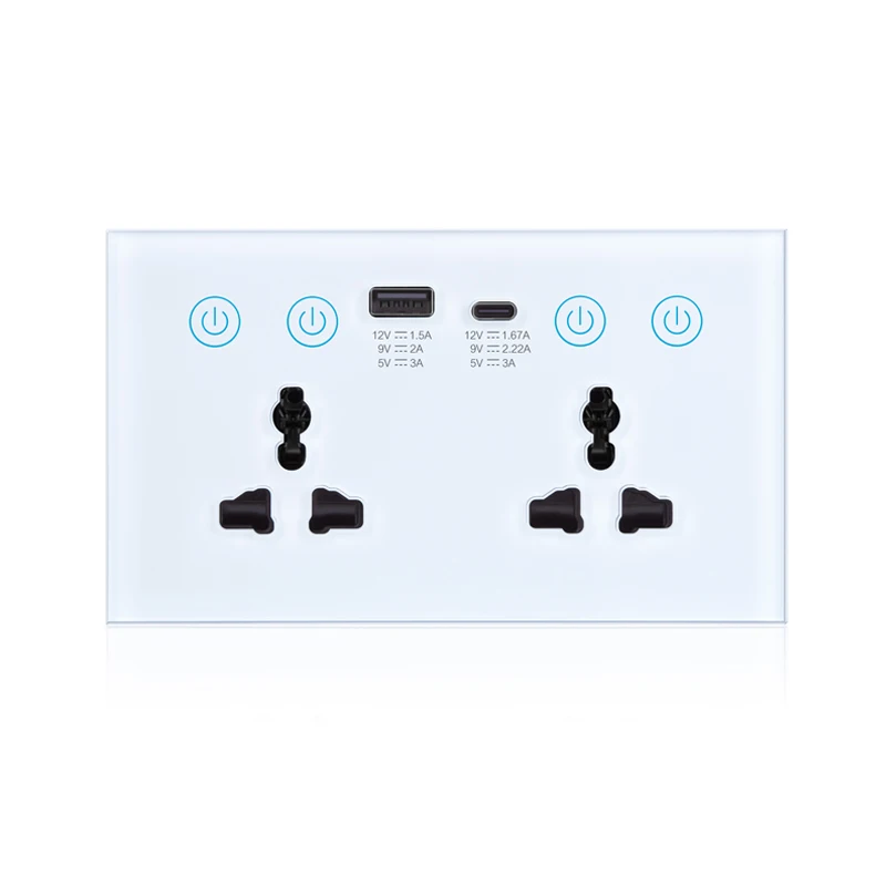 Enchufe eléctrico Universal con Control inteligente, enchufe de pared Dual con WIFI, Interruptor táctil USB tipo C, voz de Google y Alexa, Tuya