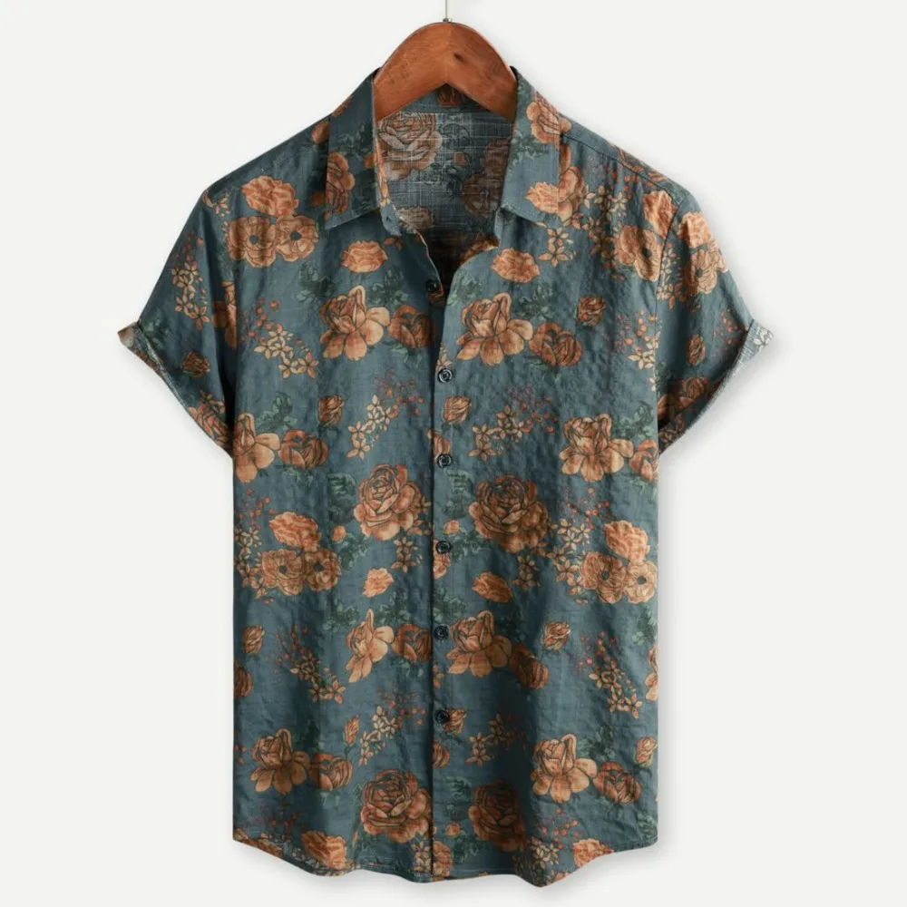 Hot Selling Hawaiian Retro Floral 3D Digital Printed Men's Short Sleeved Lapel Shirt