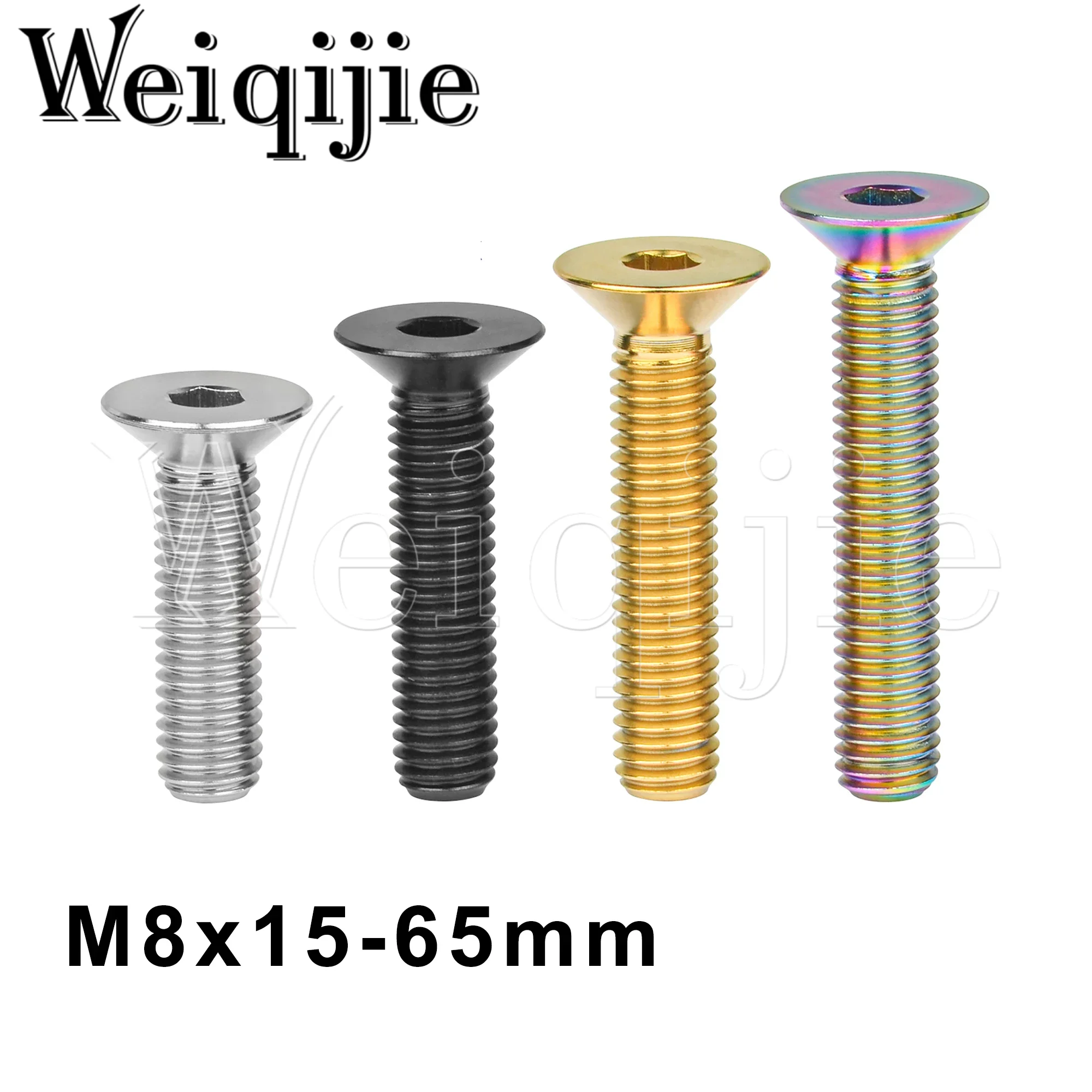 Weiqijie 6pcs Titanium Bolt M8x15 20 25 30 35 40 45 50 60 65mm Countersunk Titanium Alloy Screw for Bicycle Motorcycle