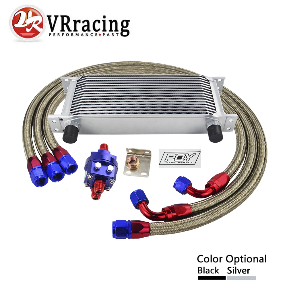 

VR - UNIVERSAL OIL COOLER KIT 16ROWS OIL COOLER + OIL FILTER ADAPTER + STAINLESS BRAIDED HOSE WITH PQY STICKER AND BOX