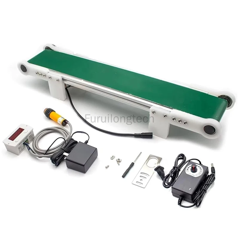 Piccolo trasportatore a nastro trasportatore da tavolo con contatore fotoelettrico Modello di linea di assemblaggio in plastica PP Velocità regolabile