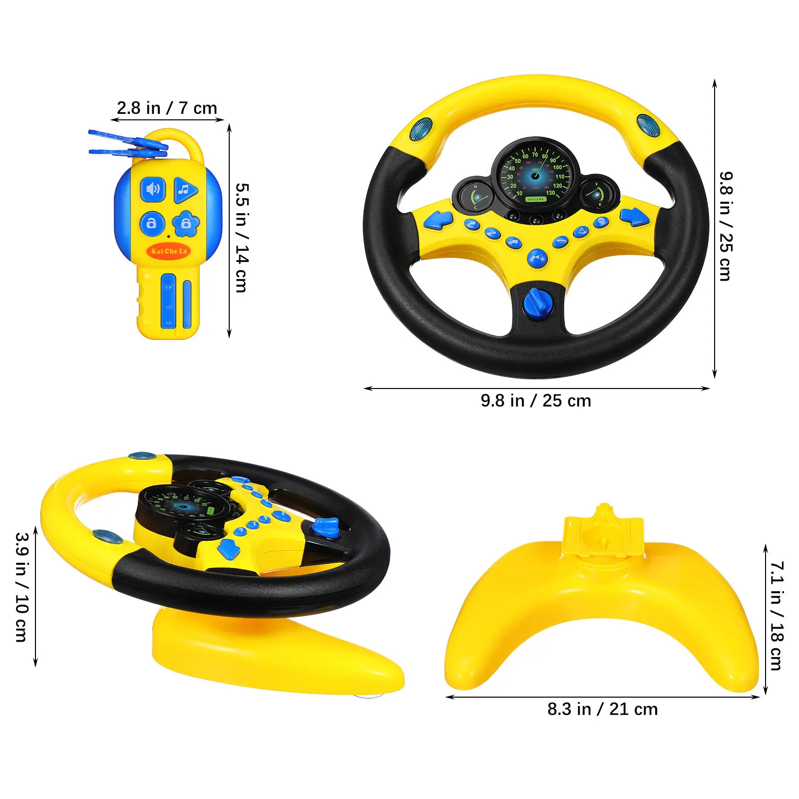 Toddler Simulated Driving Steering Wheel Yellow Fun Interactive Light Sound Educational Pretend Play