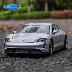 Welly 1:24 Porsche Taycan Turbo S Alloy Sports Car Model Diecasts Metal New Energy Car Vehicles Model Collection Childrens Gifts