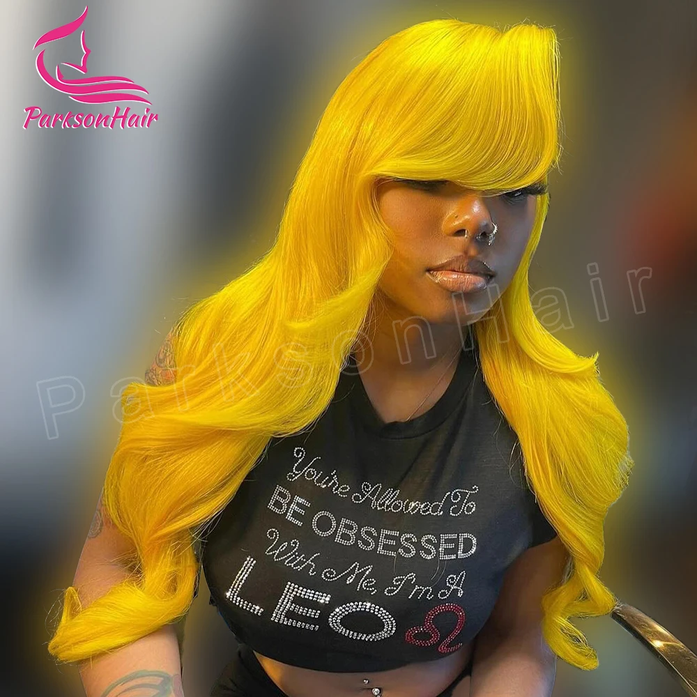 Yellow Wear And Go Glueless Human Hair Wigs Preplucked Brazilian 13x6 HD Lace Frontal Human Hair Wigs 613 Colored Ready To Wear