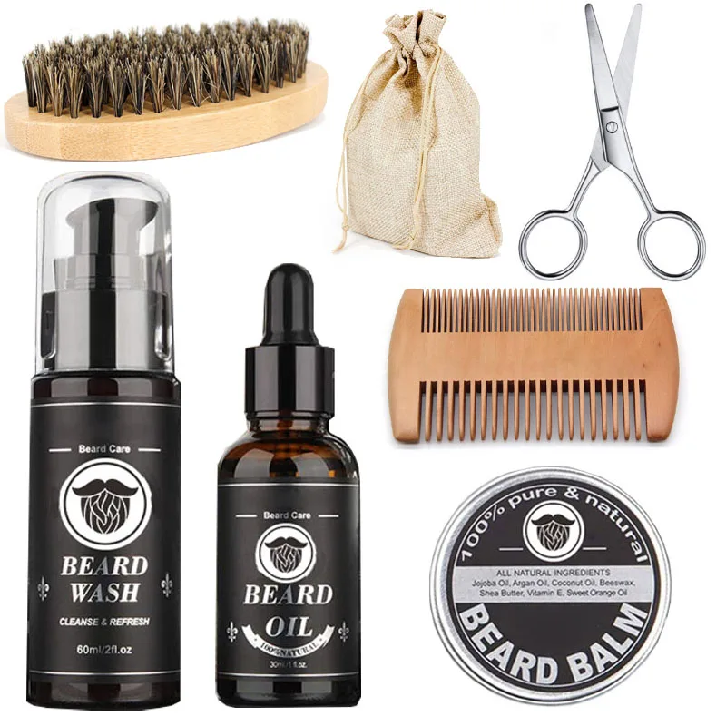 Beard Growth Kit Beard Hair Enhancer Growth Thickening Activator Serum beard oil, beard balm, bamboo brush comb Beard care kit