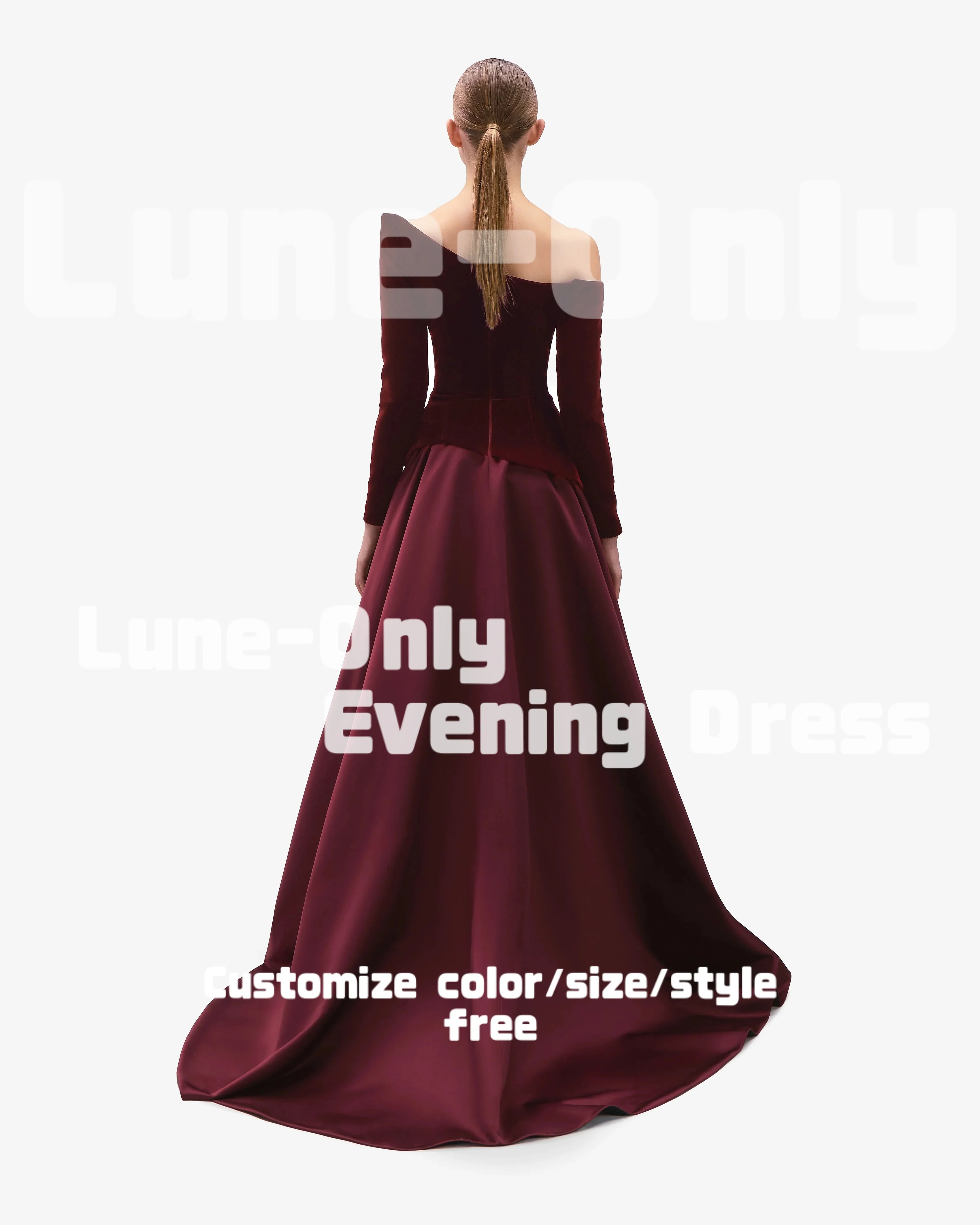 カスタマイズされた長袖オフショルダーバーガンディイブニングドレスフォーマルな機会のためのベルベットサテンドレープウエディングドレスパーティードレス