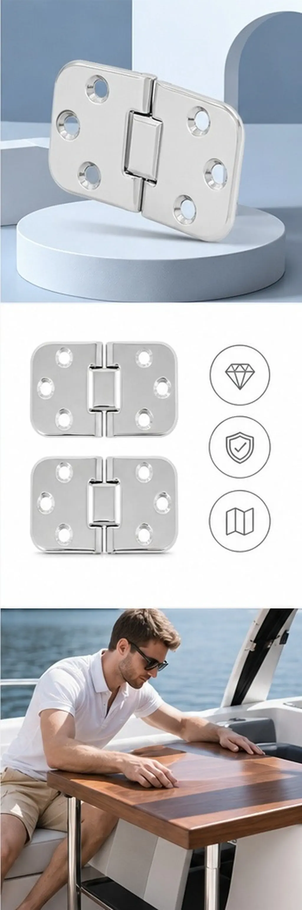 2Pcs Stainless Steel Door Hinge Heavy Duty Folding Hardware Marine Table Chair Use for Boat Rv Yacht Hidden Conceal Support