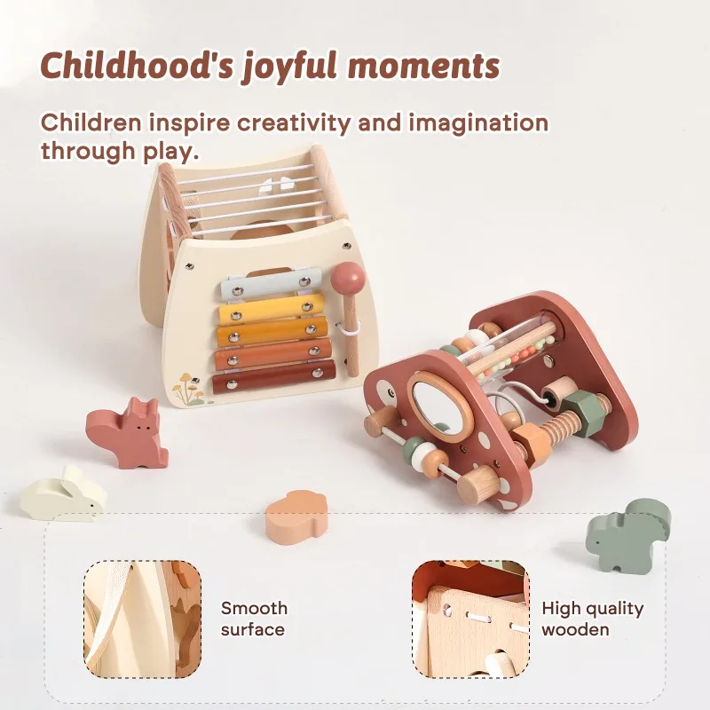 Baby Speelgoed Houten Puzzel Druk Huis Paddestoel 5-in-1 Baby Praktijk Ontgrendelen Speelgoed Montessori Onderwijs Wiskunde druk Bordspellen Gift