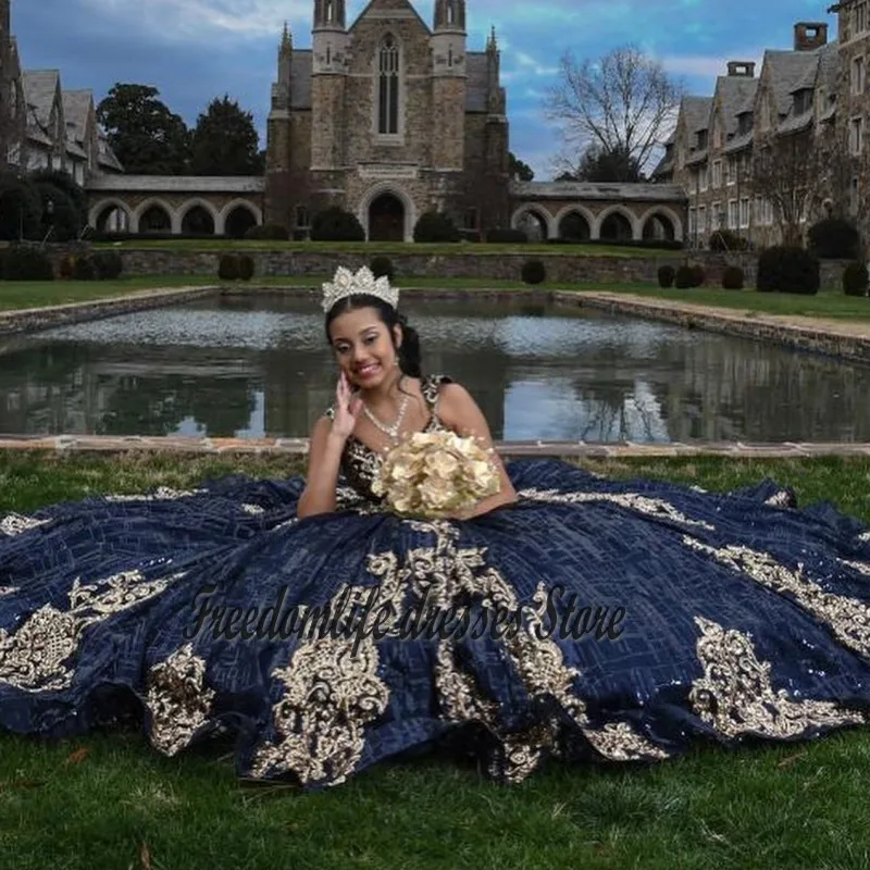 Shinny-vestidos de quinceañera con Apliques de encaje y lentejuelas, 15 años, 2022