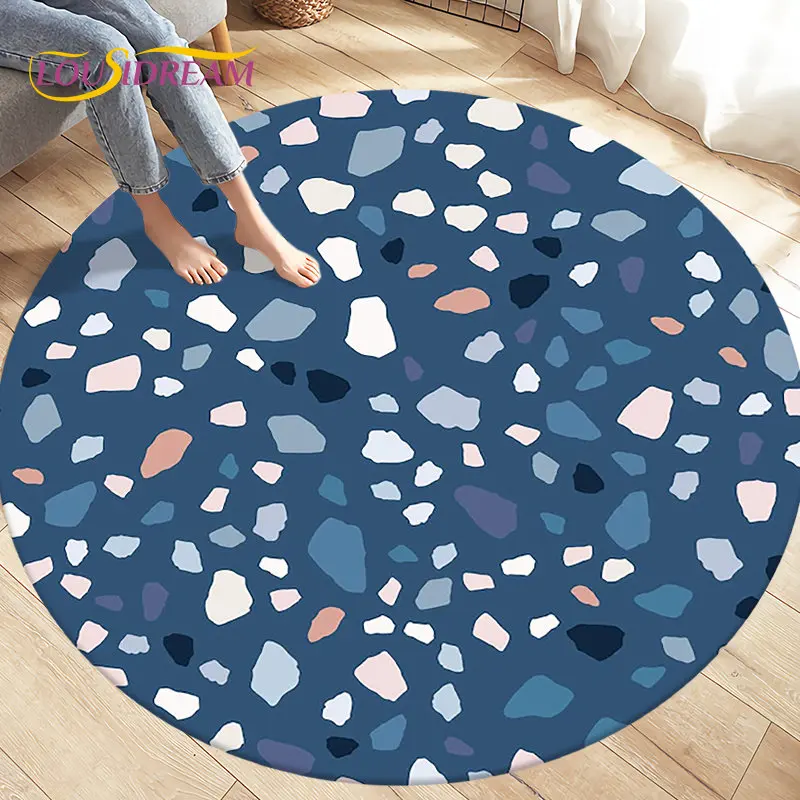 Colour Crushed Stone Path Gravel Round Area Rug,Circle Carpet Rug for Living Room Bedroom Sofa Decor, Kids Floor Mat Kitchen Mat