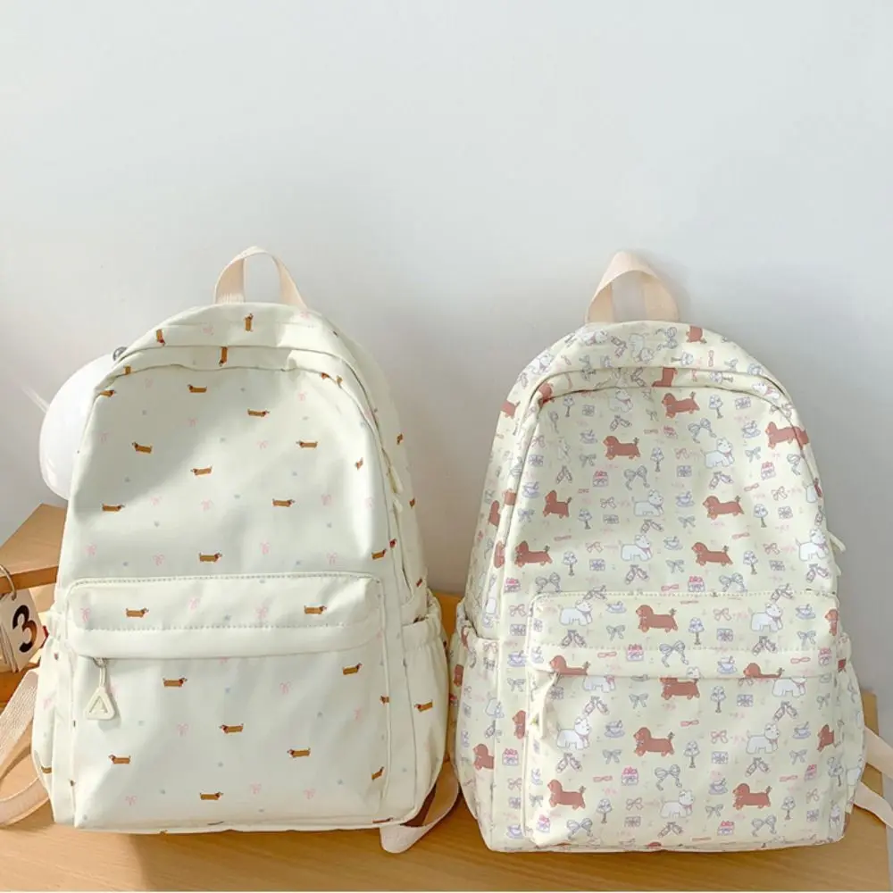 Creative Nylon Cute Dog Backpack Large Capacity Korean Style Students School Bag Handbag Travel Bag Shoulder Bag Outdoor