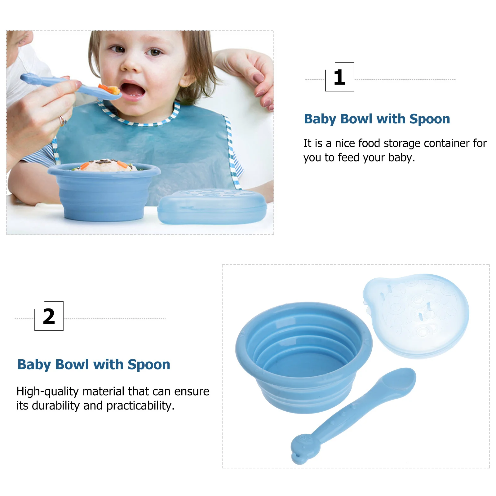 

1Set Silicone Folding Bowl Set Non Deformable Large Capacity Folded Saving Portable Baby Toddler Feeding Spoon