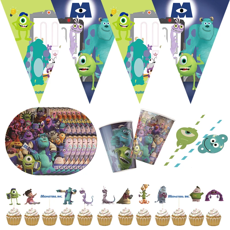 Monsters University Birthday Party Supplies and Decorations Children Party Supplies with Banner Tablecloths Plates Cups Balloons