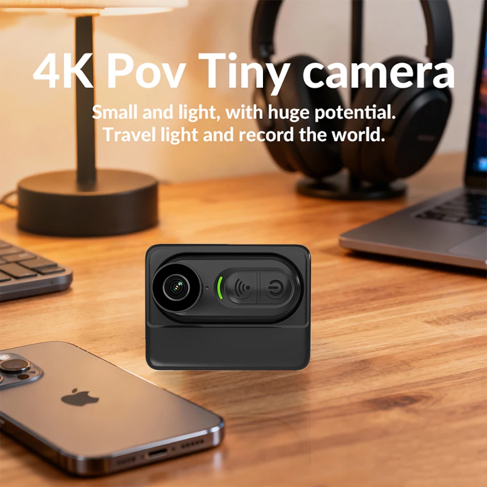 

VD02 Mini Thumb Camera WiFi 125° Review Angle Built-in 600mAH with 2500mAH Charging Case Cam 4K Sports DV Suitable to Pets