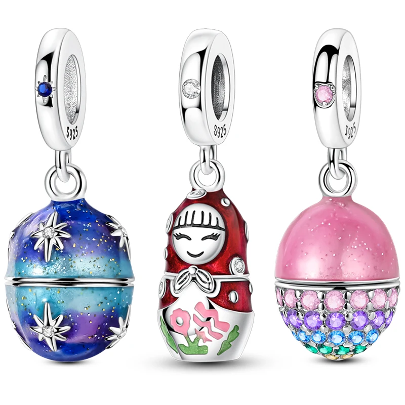 New 925 Sterling Silver Red Polka Dot Doll Charms Pendants Fit Original 925 Bracelet Necklace Fine DIY Birthday Jewelry