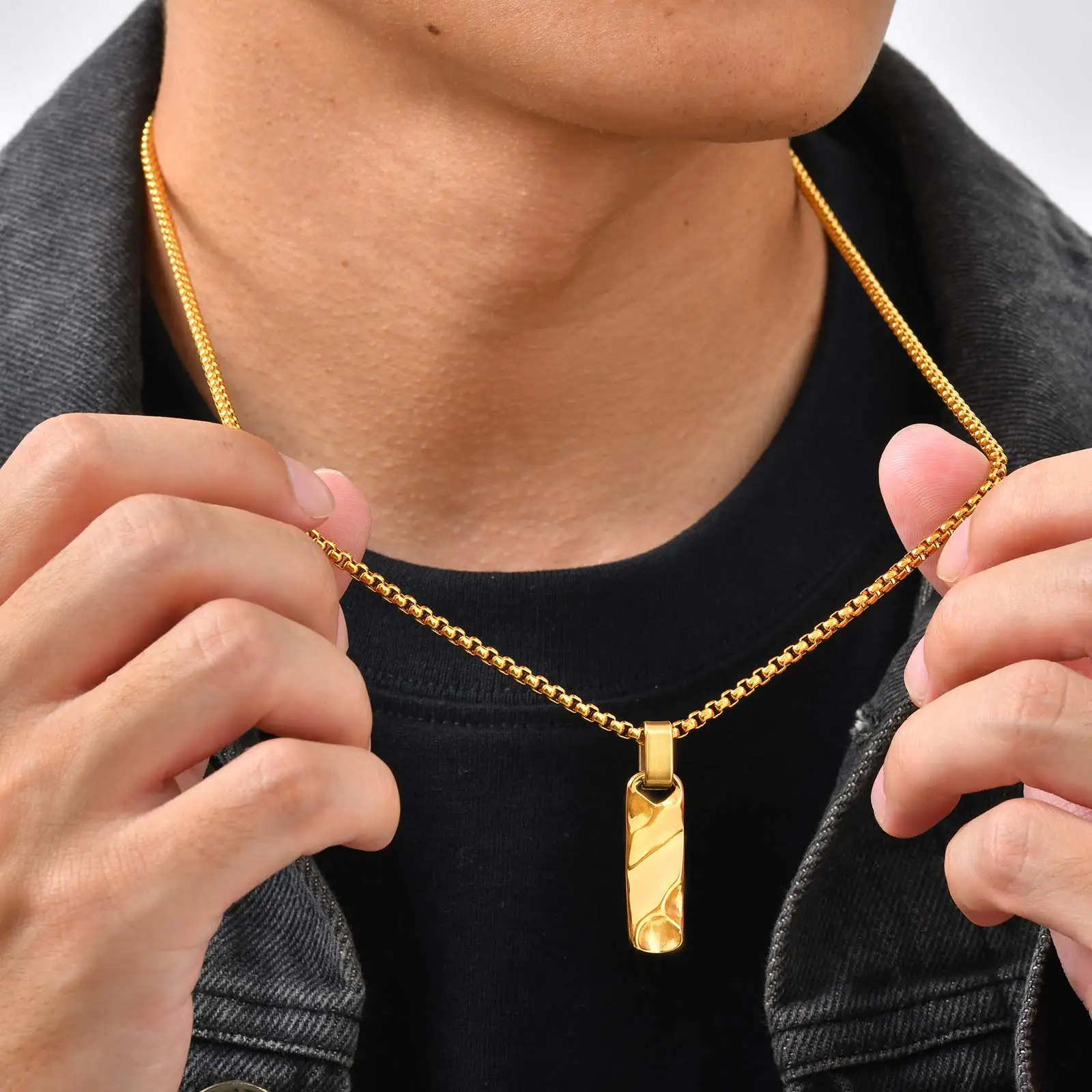 Kleine Dogtag-Anhänger-Halsketten für Männer und Jungen, Vintage-Edelstahl, gehämmerte Textur, Militär-Erkennungsmarken-Halsband, Geschenk – Detail 1