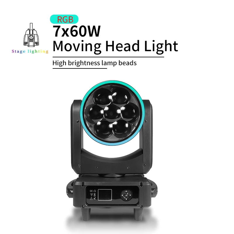 DMX 7x60W RGBW 4in1 zoom moving head light with aperture DMX suitable for nightclubs DJ disco parties bars Christmas stages