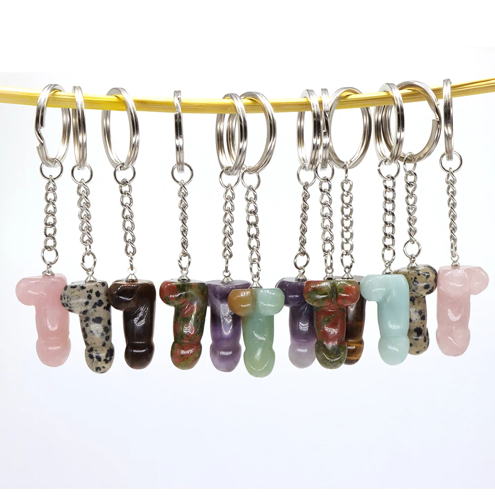 

1" Penis Keyrings Figurine Natural Stones Healing Crystals Mineral Energy Gravel Amethyst Statue Reiki Gemstone Dick Chain Craft