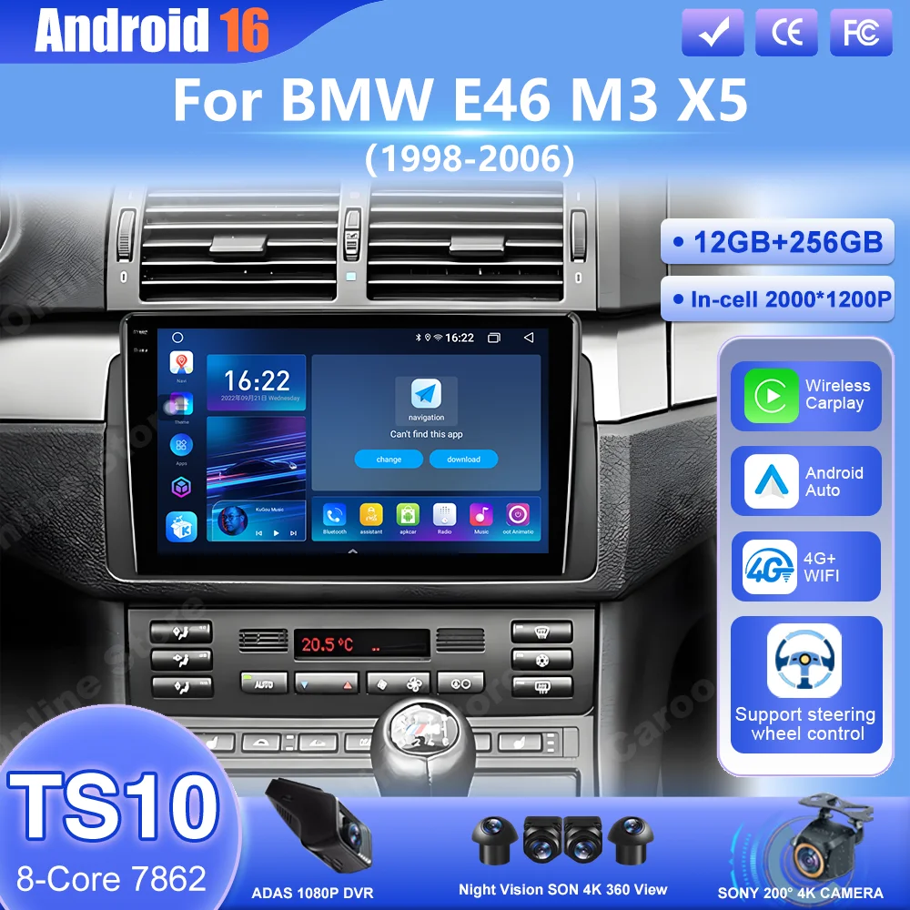 Android 16 Radio Stereo For BMW E46 M3 318 320 325 330 335 1998-2006 Auto Wireless Carplay Car Multimedia Video Player Head Unit