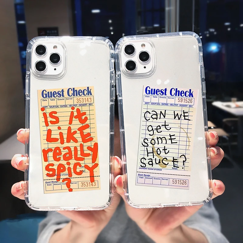 Funny Guest Check Text Label Clear Phone Case For iPhone 14 Pro 15 11 13 12 XS MAX X SE XR 7 8Plus Letter Shockproof Cover Shell