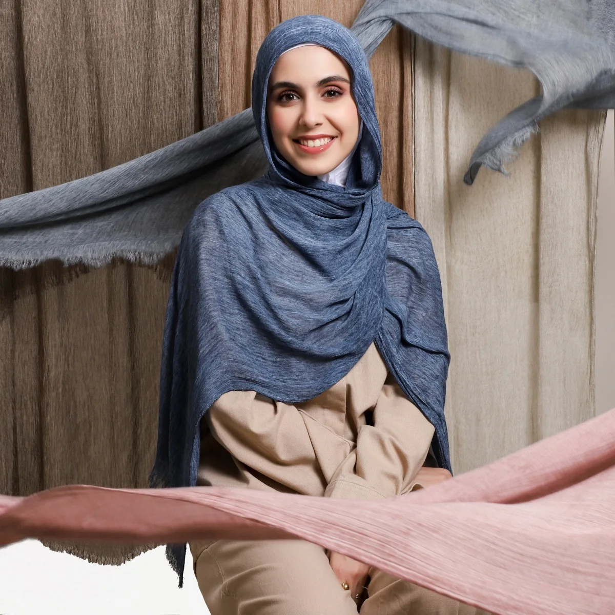 Ramadan Ombre Tie Dyed Pleated Fringe Cotton Rayon Hijab Shawls Plain Solid Wrap Headband Pashmina Turban Muslim Sjaal 180*70Cm