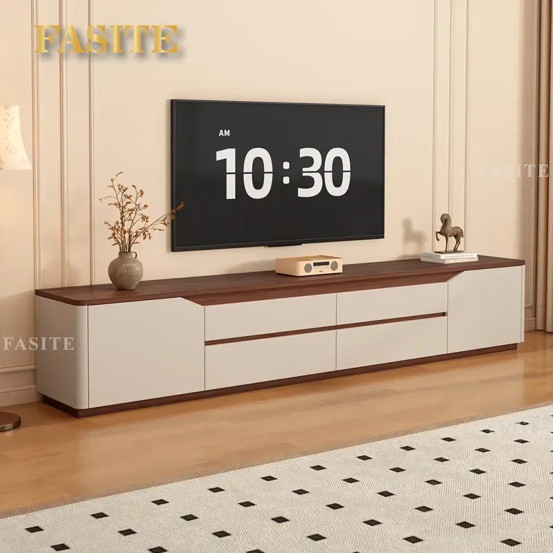 For Modern Minimalist Living Room Log Cream Wind TV Cabinet and Coffee Table Combination Small Apartment Home Floor Furniture