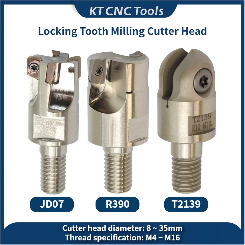 Lock Tooth Milling Cutter Head T2139 R390 JD0702 ESE07 ASM07 R8 M4 M5 M6 M8 M10 M12 Shank Milling Cutter Thread Tooth Mill Tool