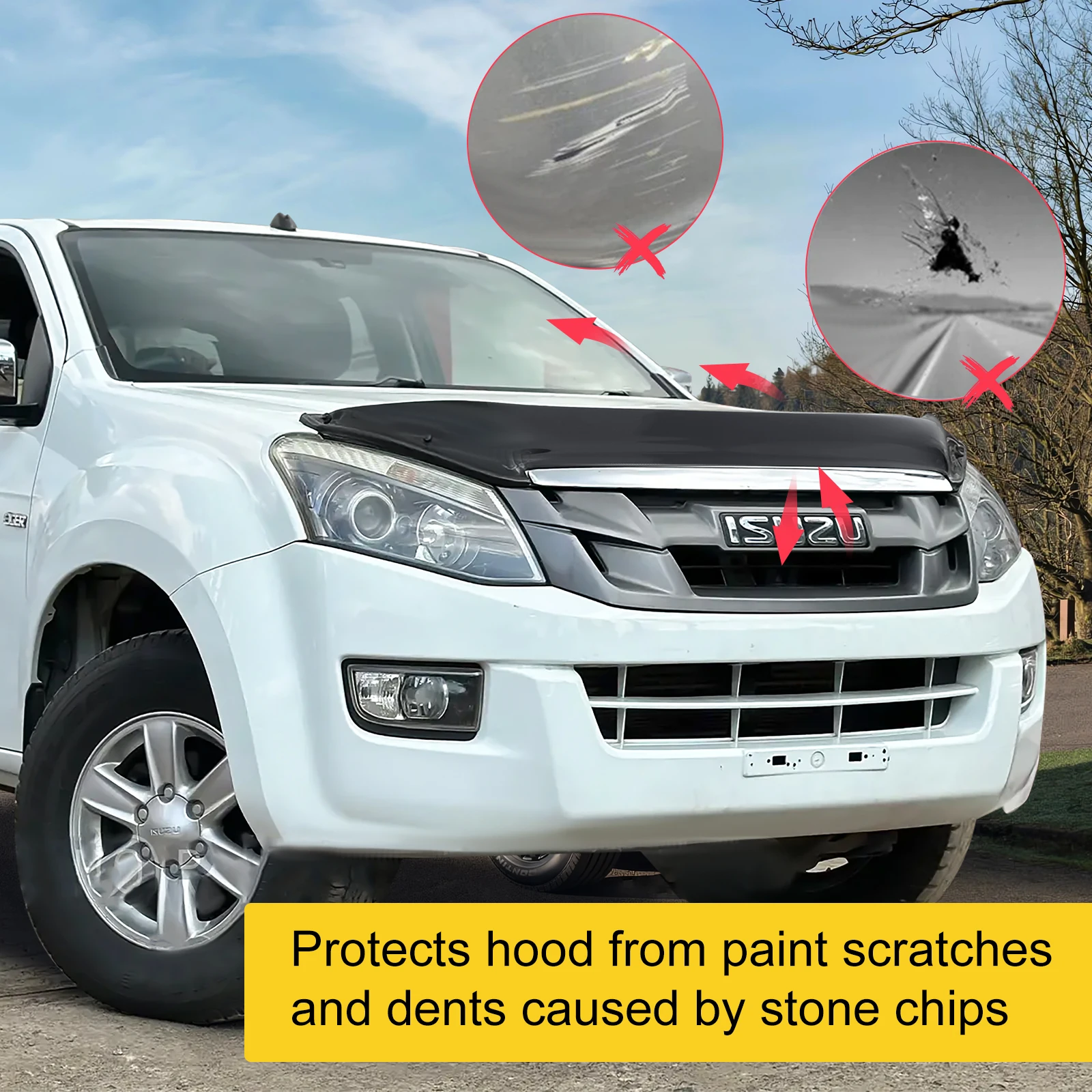 Picture 6: 1PC Bug Shield Scoop Hood Bonnet Guard For Isuzu D-max Dmax 2012 2013 2014 2015 Deflector Protector Trim Car Exterior Accessorie