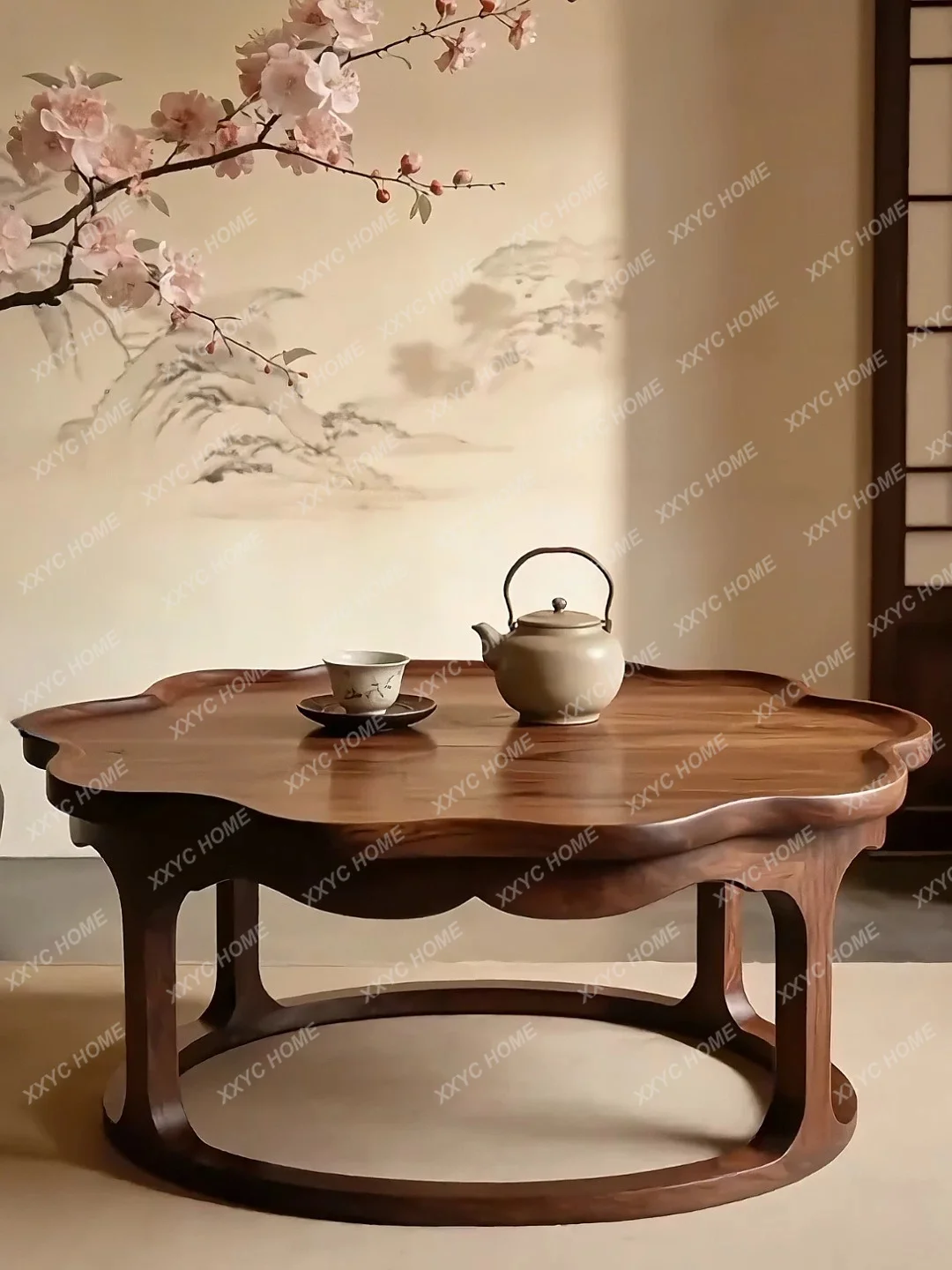 

Arc coffee table Zen tea table living room solid wood special-shaped round short table