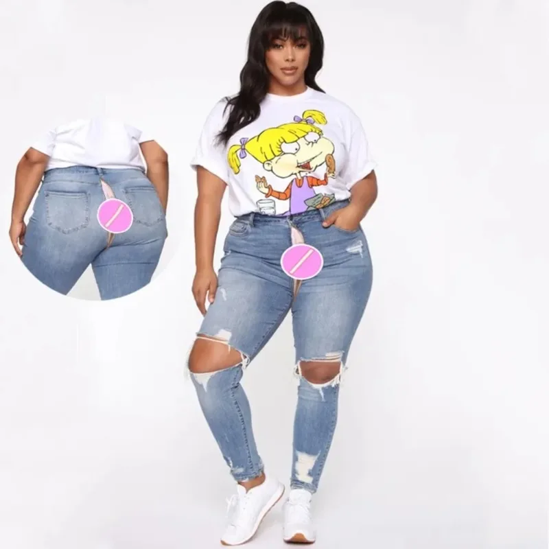 Outdoor Open Crotch Sex Pants Exotic Hotpants Men Cargo Ripped Jeans Male Denim Trousers Cargo Overalls Couple Casual Streetwear