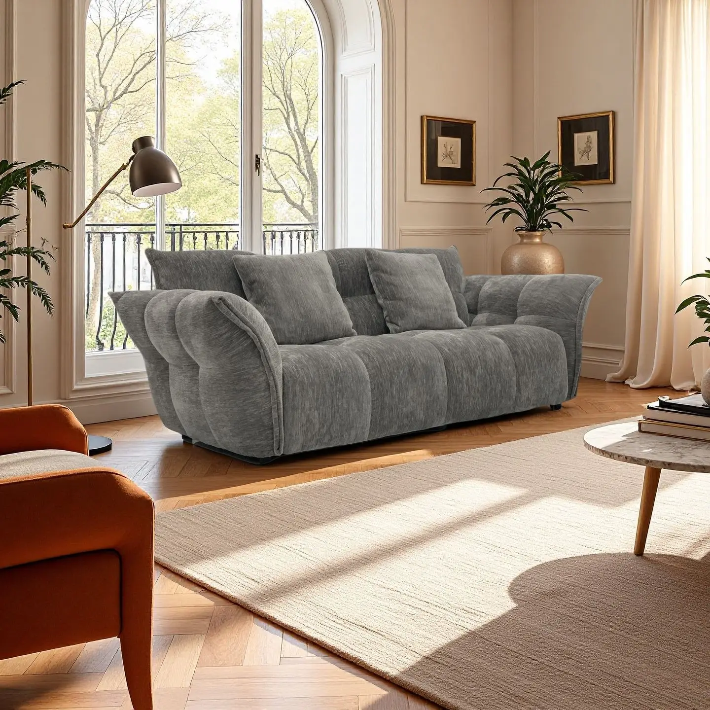 Petal sofa light French retro straight row small apartment living room