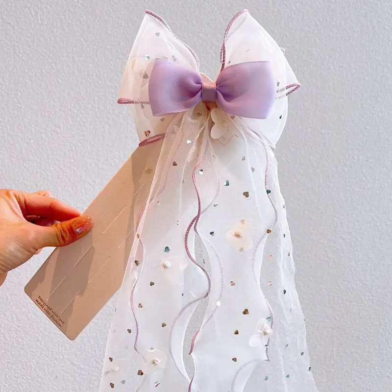 Accesorio para el cabello con lazo de malla, Pinza para el cabello infantil, Pinza para el cabello de princesa, Diadema de cola de caballo de hada para niña, Pinza superior