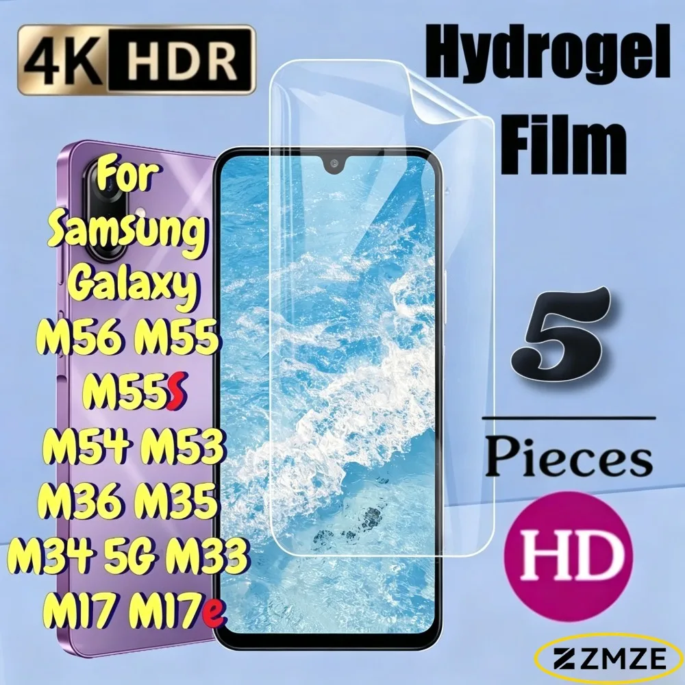 

5Pcs Hydrogel Film For Samsung Galaxy M36 M35 M34 5G M33 M17 Glossy Screen Protector For Galaxy M56 M55 M55S M54 M53 M17e Series