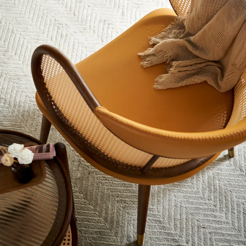 Natural Rattan Woven Single Sofa Chair – Japanese-Style Solid Wood Large Chair for Living Room & Balcony