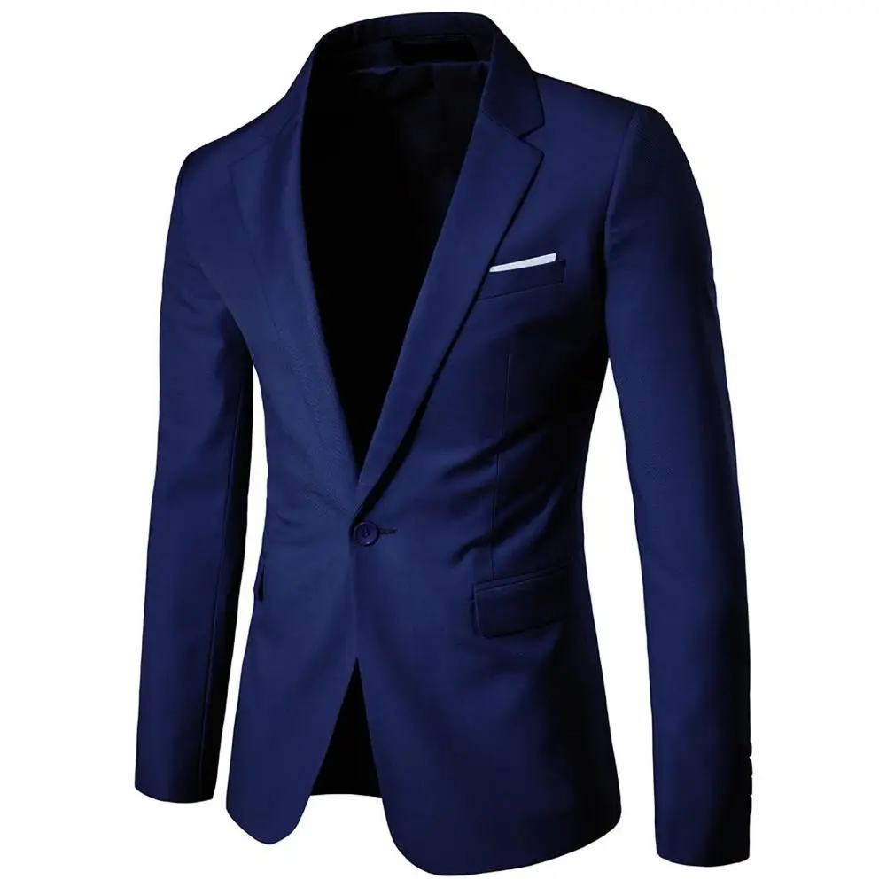 Men Blazer Solid Color Lapel Single Button Long Sleeve Slim Fit Pockets Suit Coat Autumn Winter Casual Blazer Button Suit Jacket