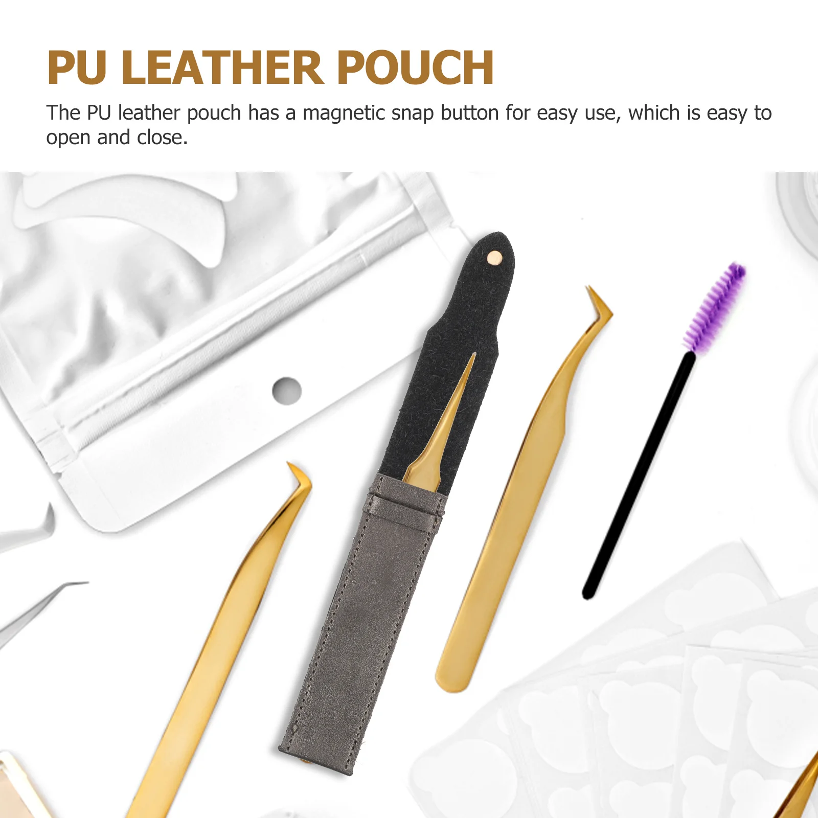 

Eyelash Tweezers Pouch Case PU Magnetic Snap Compact Storage Bag for Makeup Tools lash extension HOLDER
