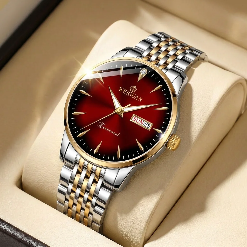 1pcs Men's red dial alloy strap vintage fashion classic fashion details Quartz Watch for business party holiday