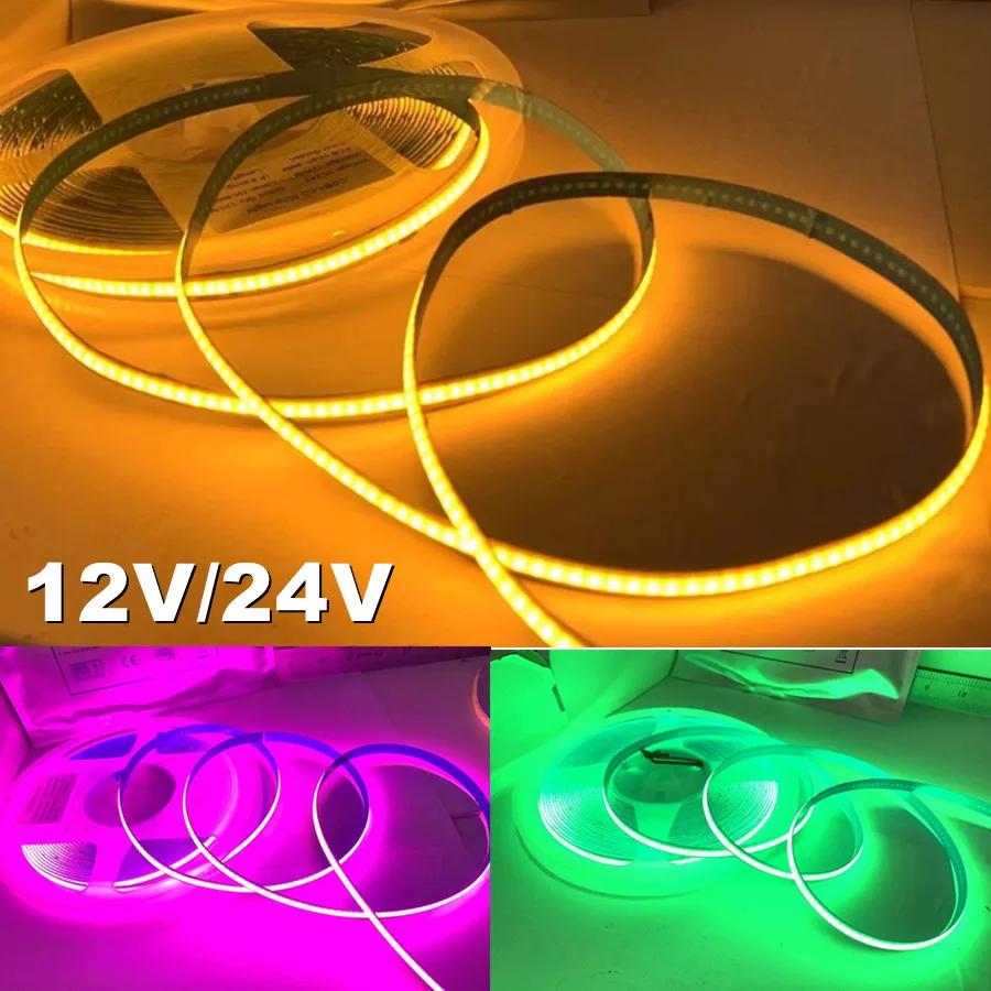 12V 24V COB LED Strip High Density RA90 320 LEDs Warm Nature Cool White Red Ice Blue Yellow Pink Flexible Ribbon Linear Light