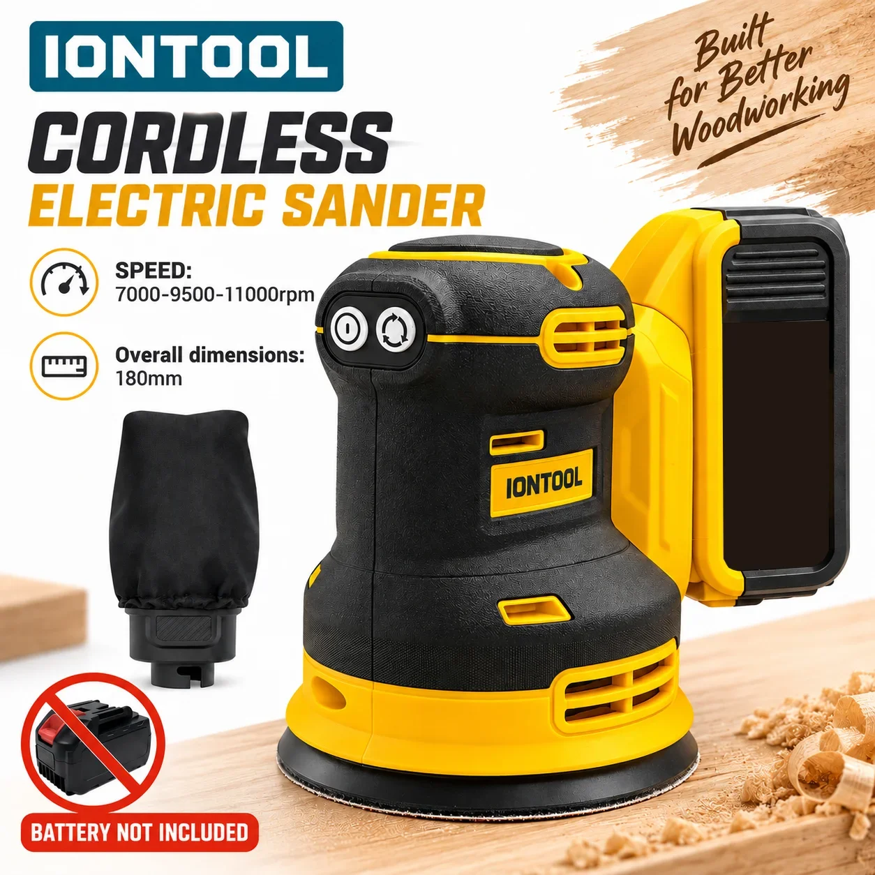 IONTOOL Handheld 180mm Yellow Cordless Sander for Stair Tread Sanding Handrail Polishing Floor Edge Sealing And Waxing