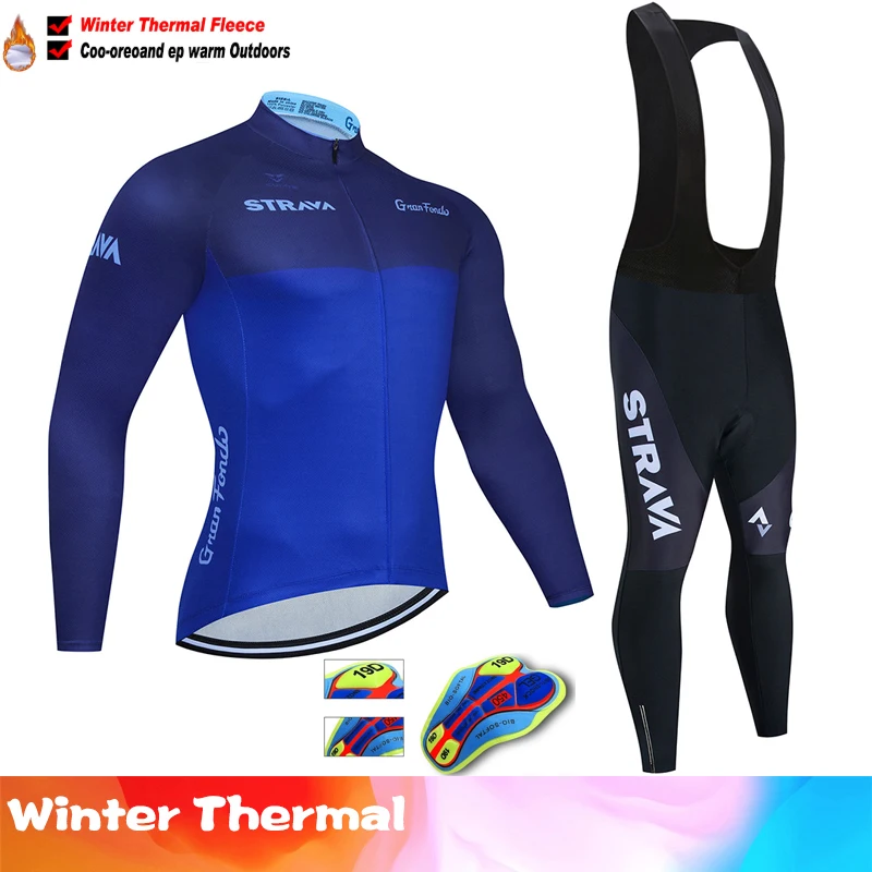 STRAVA Winter Bicicleta Set Outdoor Thermal Fleece Cycling Clothing Road Bike Shirt MTB Jersey Bicycle Uniform Roupa Ciclismo