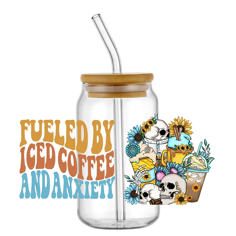 

Coffee Theme Easy Peel Waterproof Diy Decals Retro 3d Transfers UV DTF Crystal Sticker 16oz Uv Dtf Cup Wraps
