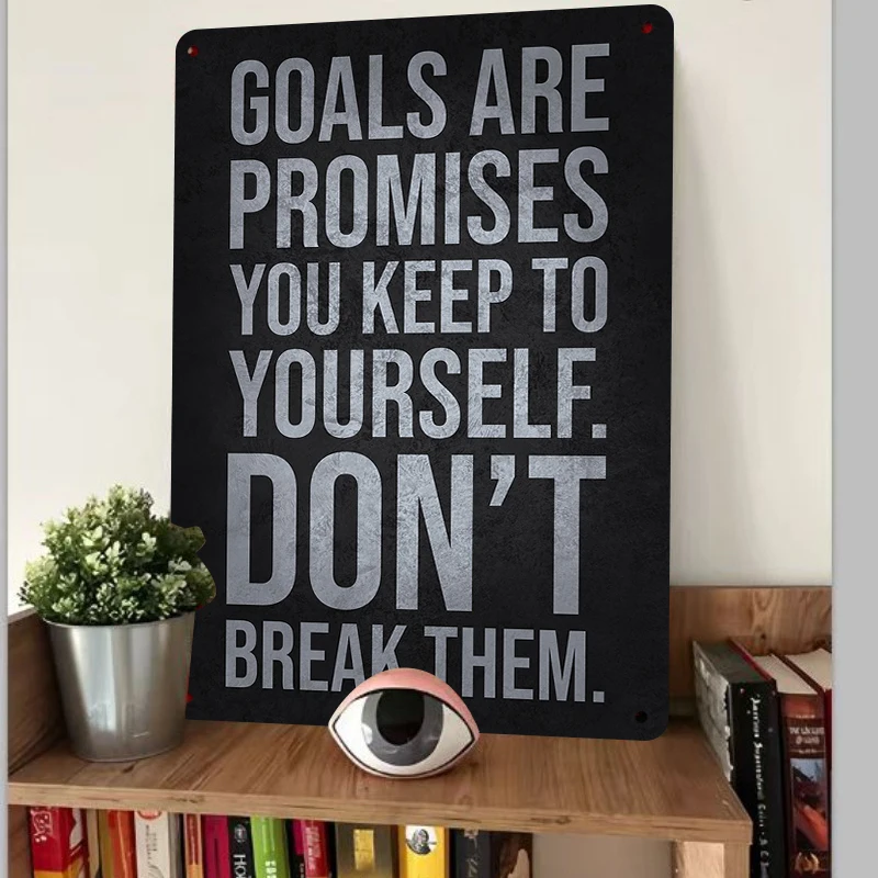 Inspirational Metal Wall Art Goals Are Promises Quote Decor for Home Office Study Room Motivational Tin Sign Decoration
