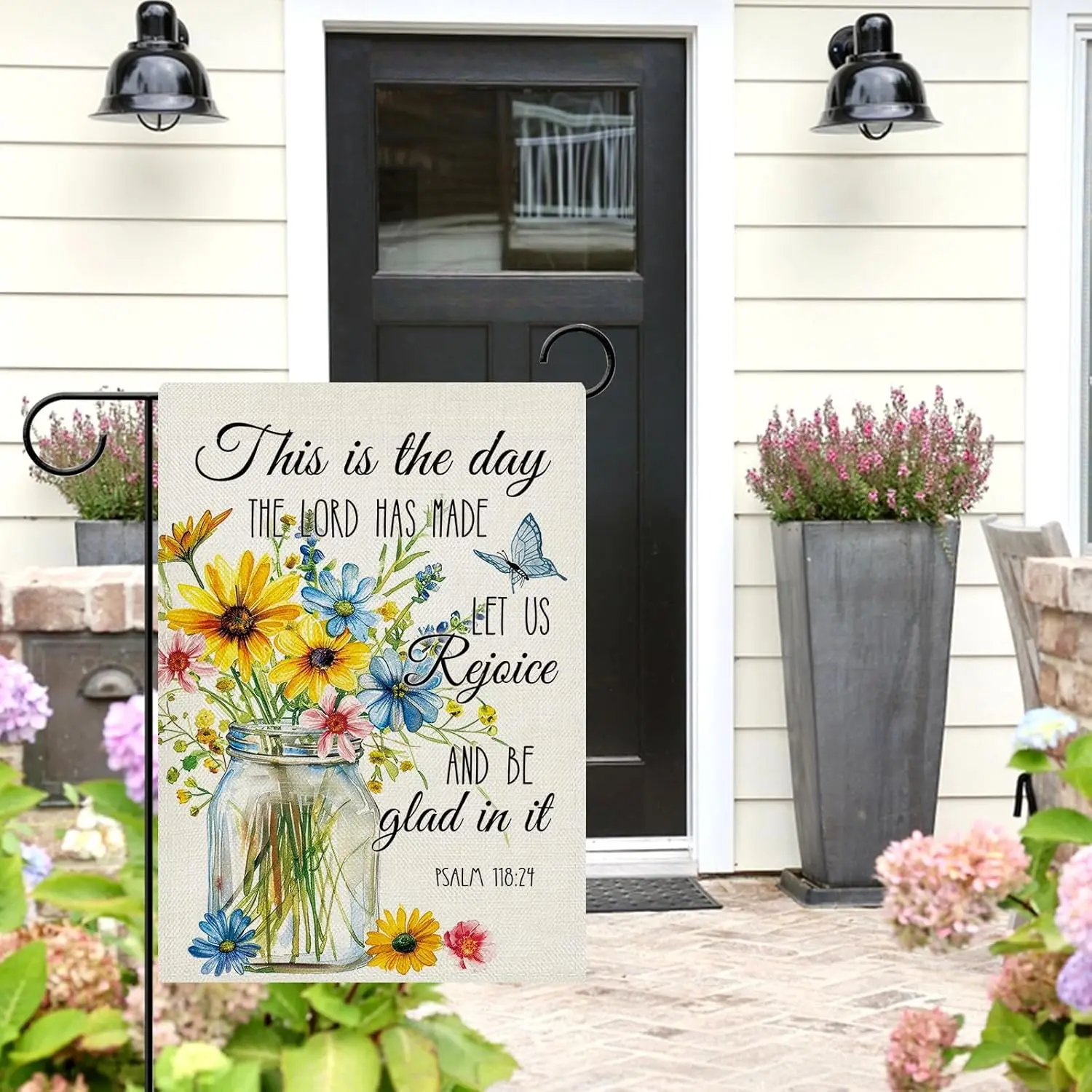 Dyrenson Christian Bible Verse Floral Garden Flag, Inspirational Religious Flower This is The Day The Lord Has Made Yard Out IIC