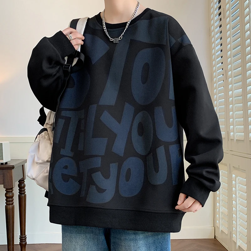 Young Men Long Sleeved T-shirt Spring New Letter Graffiti Design Loose and Breathable Sports Top Harajuku Street Men's Clothing