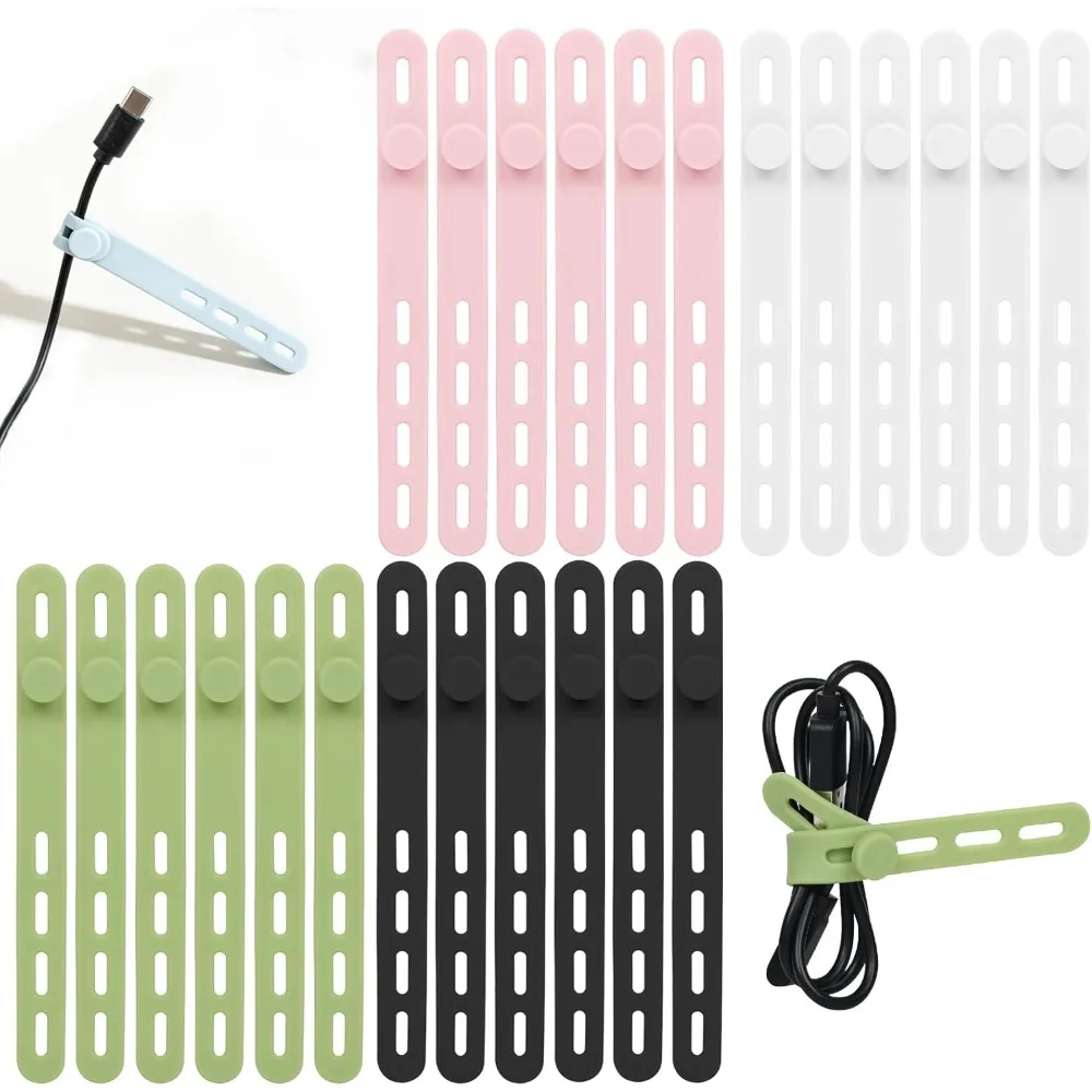 Silicone Cable Ties Reusable Adjustable Fastening Straps with Locking Buckles High Elasticity Multi-Purpose Cord Organizer
