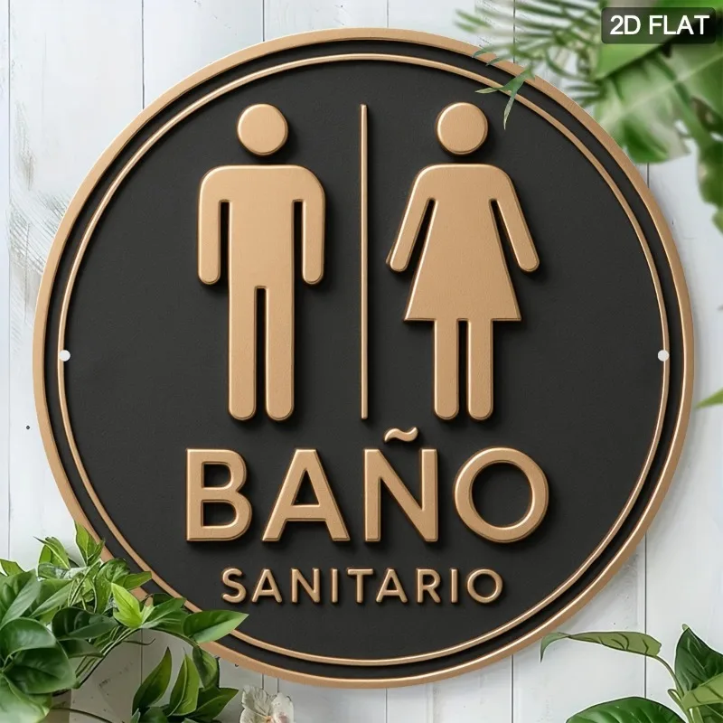 2D Flat Spanish Toilet Aluminum Wall Decor Ornament, Vintage 19.7in Round Plaque for Restaurant Cafe Fireplace