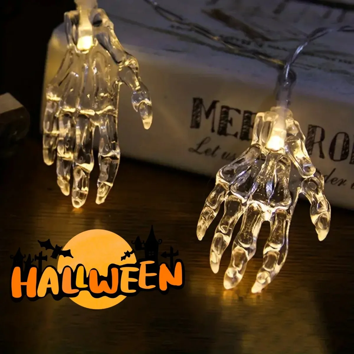 Halloween LED Ghost Claw String Lights Battery Operated Horror Atmosphere Lamp Haunted Party Home Garden Indoor Outdoor Decor