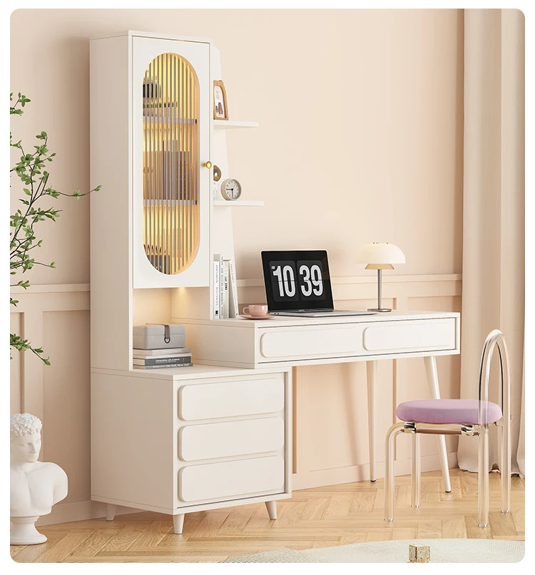 French style computer desk, bookshelf, integrated bookshelf, study student light luxury, modern bedroom dressing table