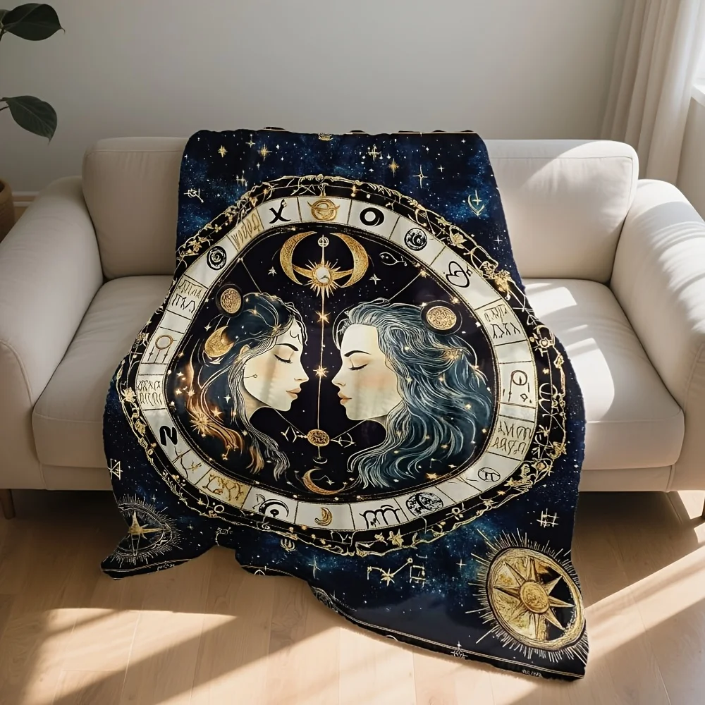 Celestial Zodiac Astrology Blanket Throw Boho Witchy Star Constellation Decor Cosmic Dreamy Mystic Nursery Gift Bohemian  Quilt