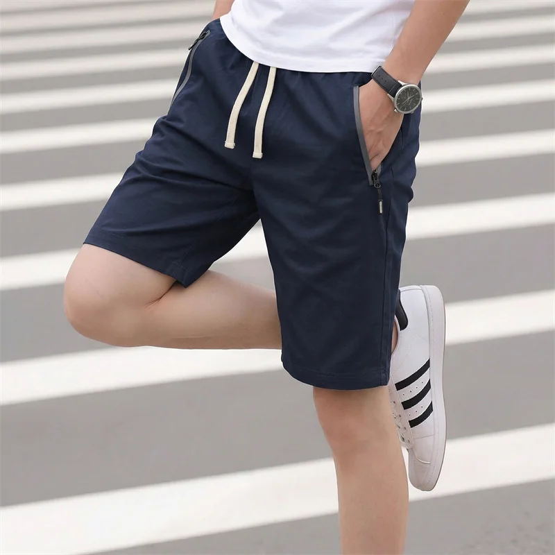 Zipper Pockets Men's Cotton Shorts Casual Cotton Workwear Men Summer Breathable Fitness Knee Shorts Sports Shorts Sweatwear 6XL